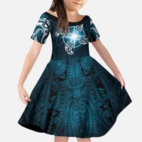 New Zealand Matariki Waita Family Matching Short Sleeve Bodycon Dress and Hawaiian Shirt Maori Moko Dark Blue Galaxy