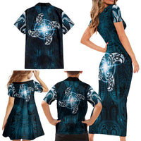 New Zealand Matariki Waita Family Matching Short Sleeve Bodycon Dress and Hawaiian Shirt Maori Moko Dark Blue Galaxy