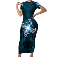 New Zealand Matariki Waita Family Matching Short Sleeve Bodycon Dress and Hawaiian Shirt Maori Moko Dark Blue Galaxy