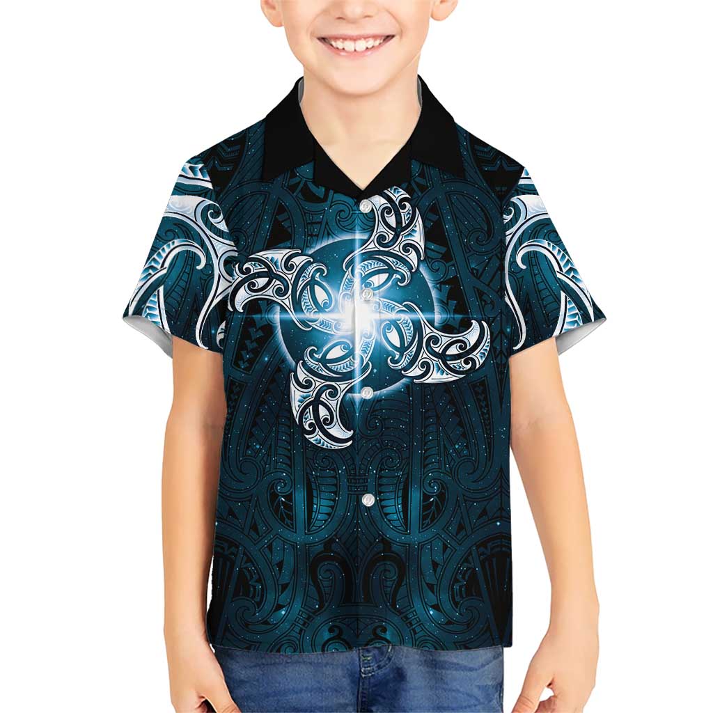 New Zealand Matariki Waita Family Matching Short Sleeve Bodycon Dress and Hawaiian Shirt Maori Moko Dark Blue Galaxy