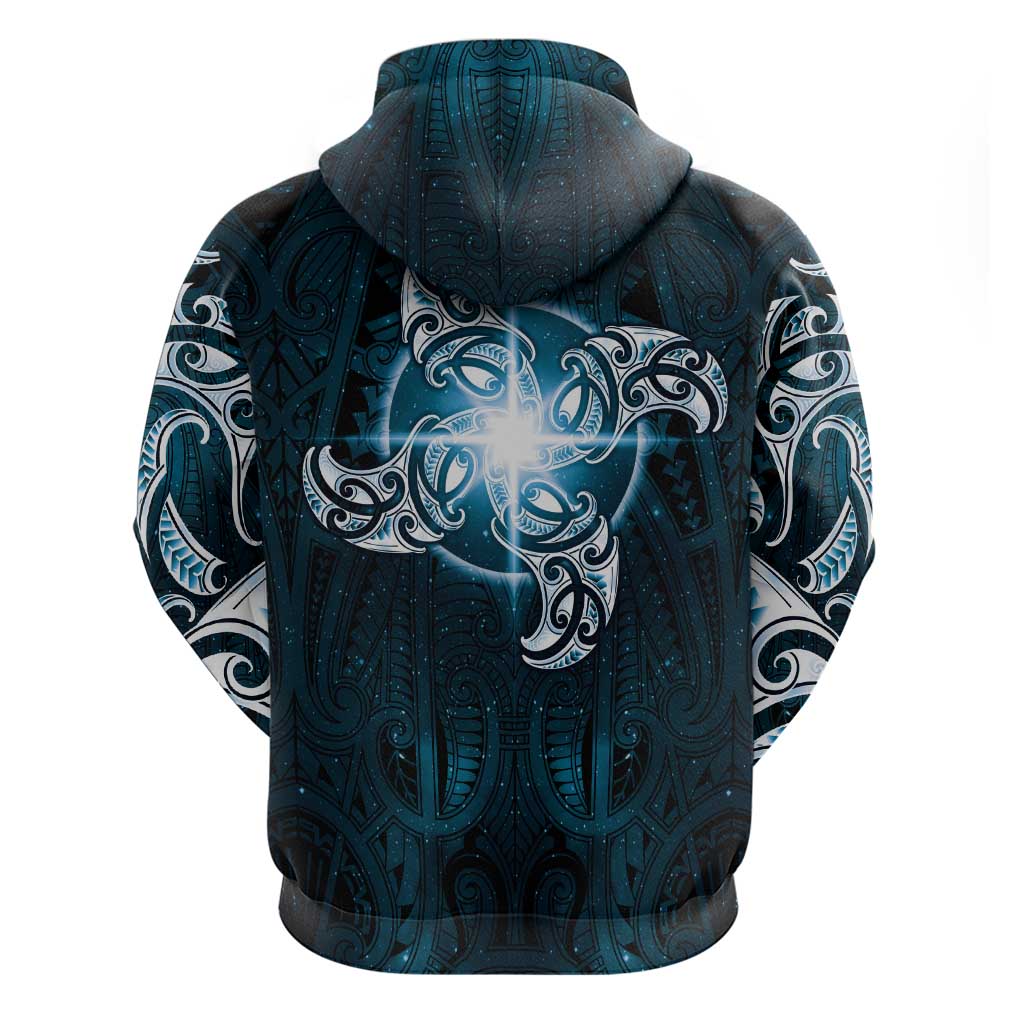 New Zealand Matariki Waita Hoodie Maori Moko Dark Blue Galaxy