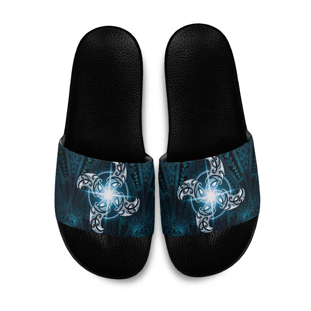 New Zealand Matariki Waita Slide Sandals Maori Moko Dark Blue Galaxy LT05 Blue - Polynesian Pride