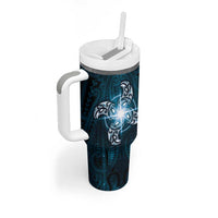New Zealand Matariki Waita Tumbler With Handle Maori Moko Dark Blue Galaxy