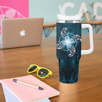 New Zealand Matariki Waita Tumbler With Handle Maori Moko Dark Blue Galaxy