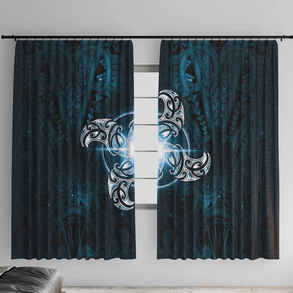 New Zealand Matariki Waita Window Curtain Maori Moko Dark Blue Galaxy LT05 With Hooks Blue - Polynesian Pride