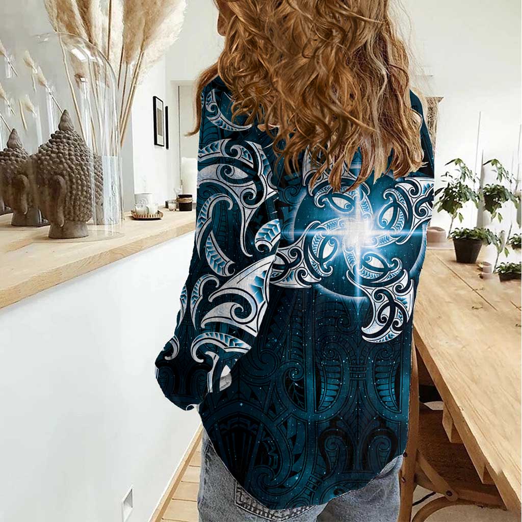 New Zealand Matariki Waita Women Casual Shirt Maori Moko Dark Blue Galaxy