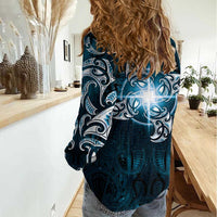 New Zealand Matariki Waita Women Casual Shirt Maori Moko Dark Blue Galaxy