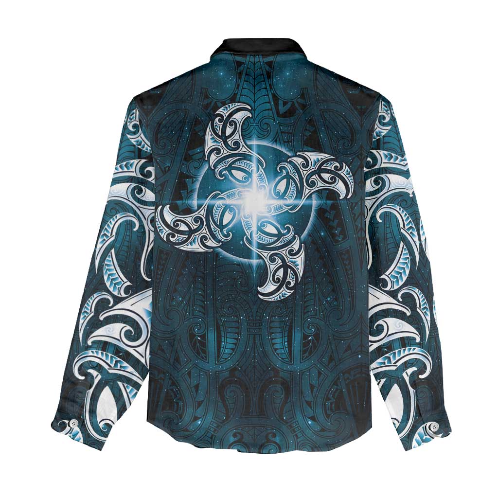 New Zealand Matariki Waita Women Casual Shirt Maori Moko Dark Blue Galaxy