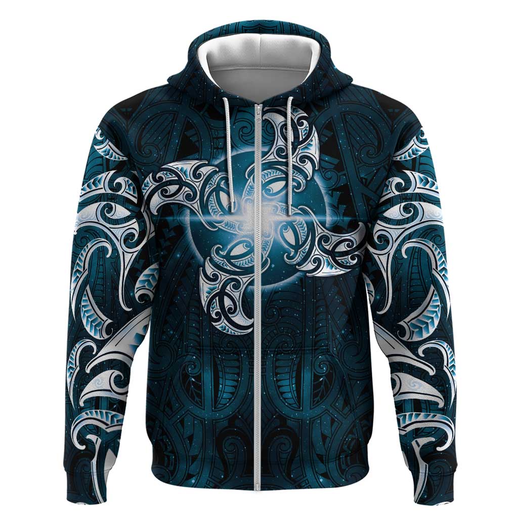 New Zealand Matariki Waita Zip Hoodie Maori Moko Dark Blue Galaxy LT05 Zip Hoodie Blue - Polynesian Pride