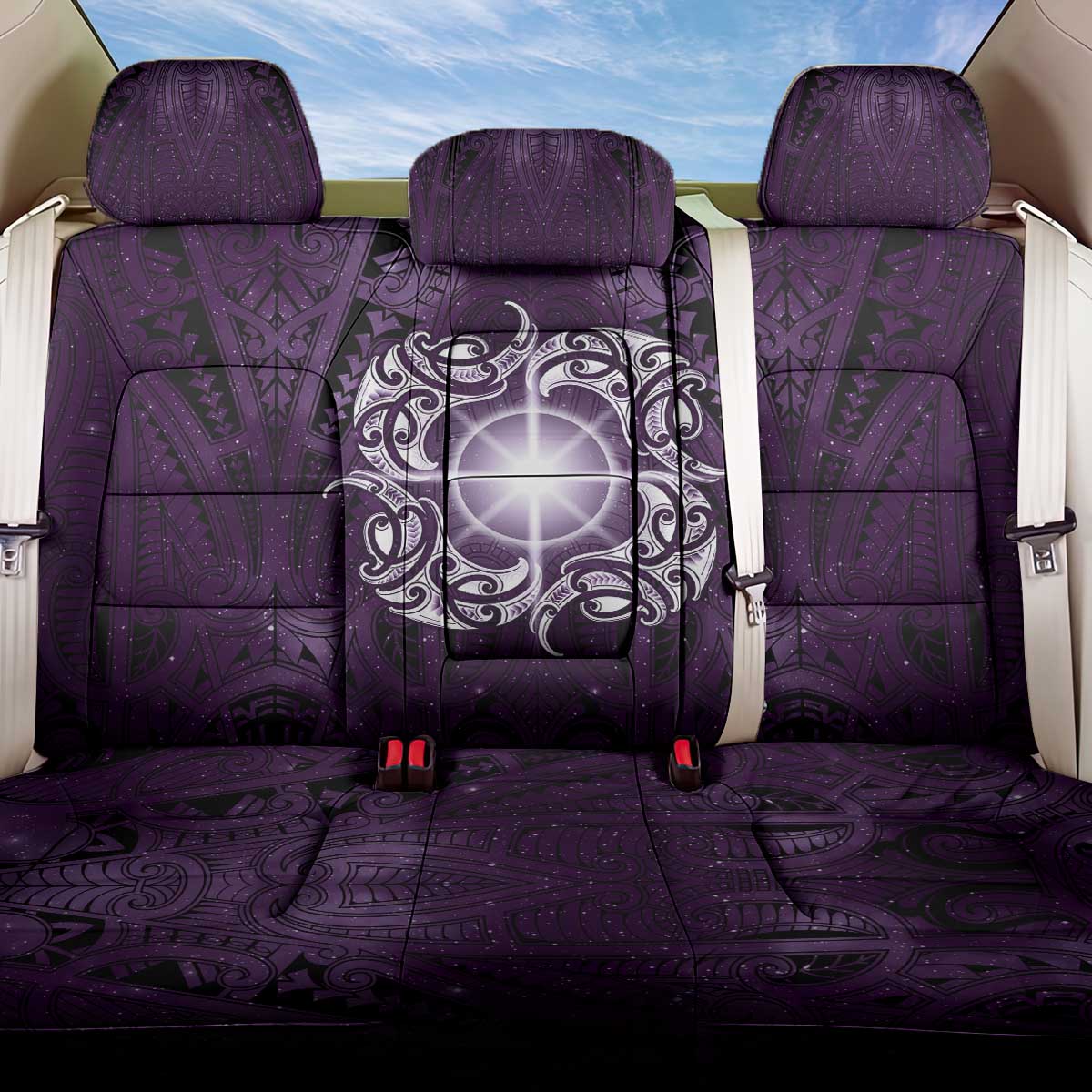 New Zealand Matariki Waipunarangi Back Car Seat Cover Maori Moko Purple Galaxy