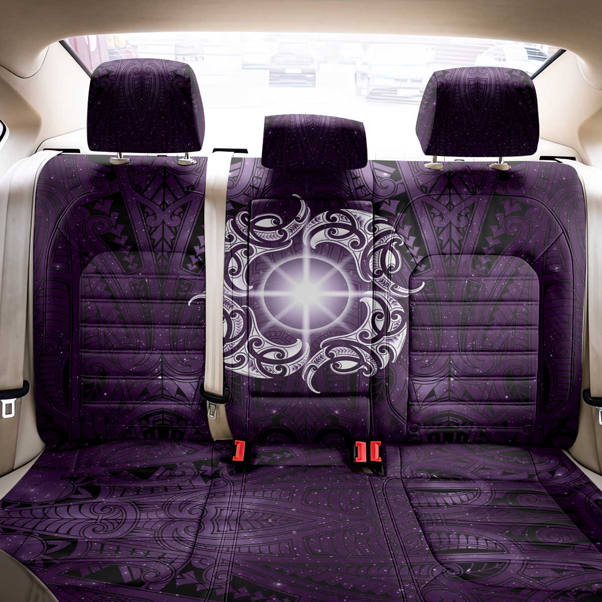 New Zealand Matariki Waipunarangi Back Car Seat Cover Maori Moko Purple Galaxy