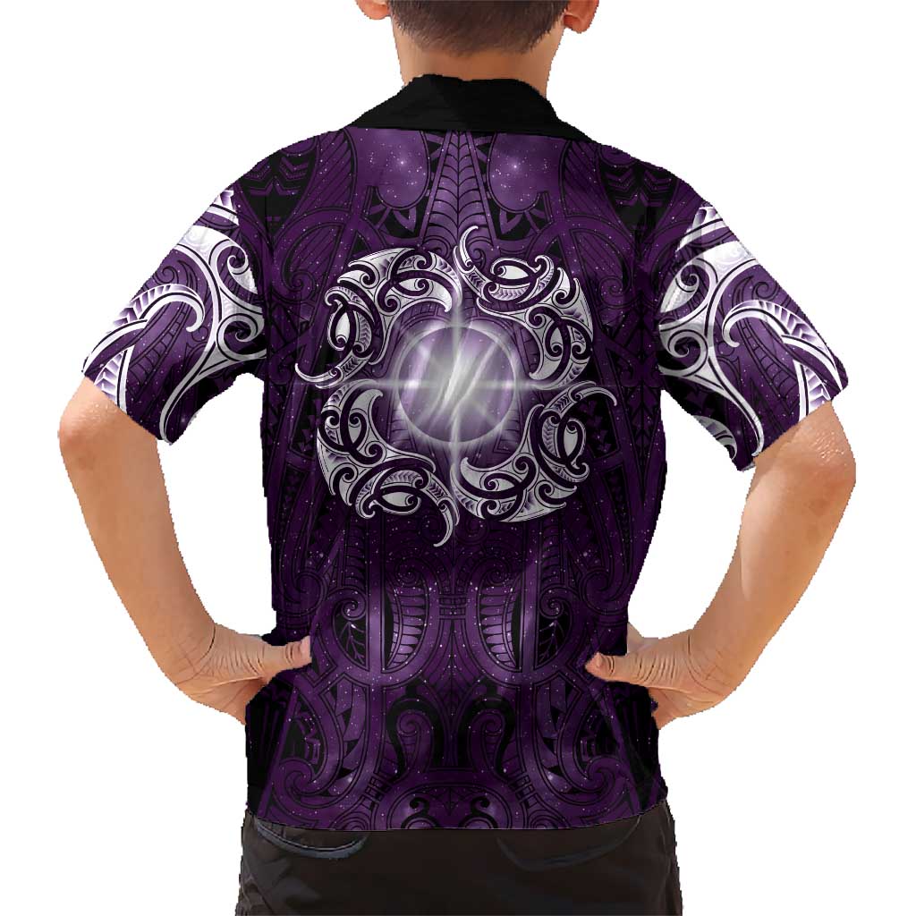 New Zealand Matariki Waipunarangi Family Matching Summer Maxi Dress and Hawaiian Shirt Maori Moko Purple Galaxy