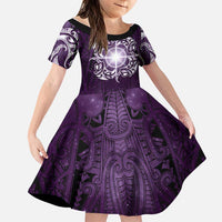 New Zealand Matariki Waipunarangi Family Matching Summer Maxi Dress and Hawaiian Shirt Maori Moko Purple Galaxy