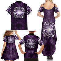 New Zealand Matariki Waipunarangi Family Matching Summer Maxi Dress and Hawaiian Shirt Maori Moko Purple Galaxy