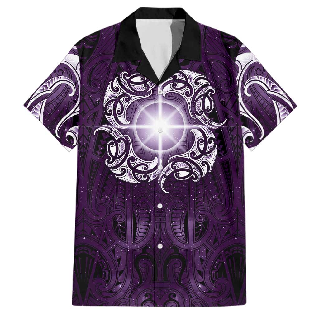 New Zealand Matariki Waipunarangi Family Matching Summer Maxi Dress and Hawaiian Shirt Maori Moko Purple Galaxy