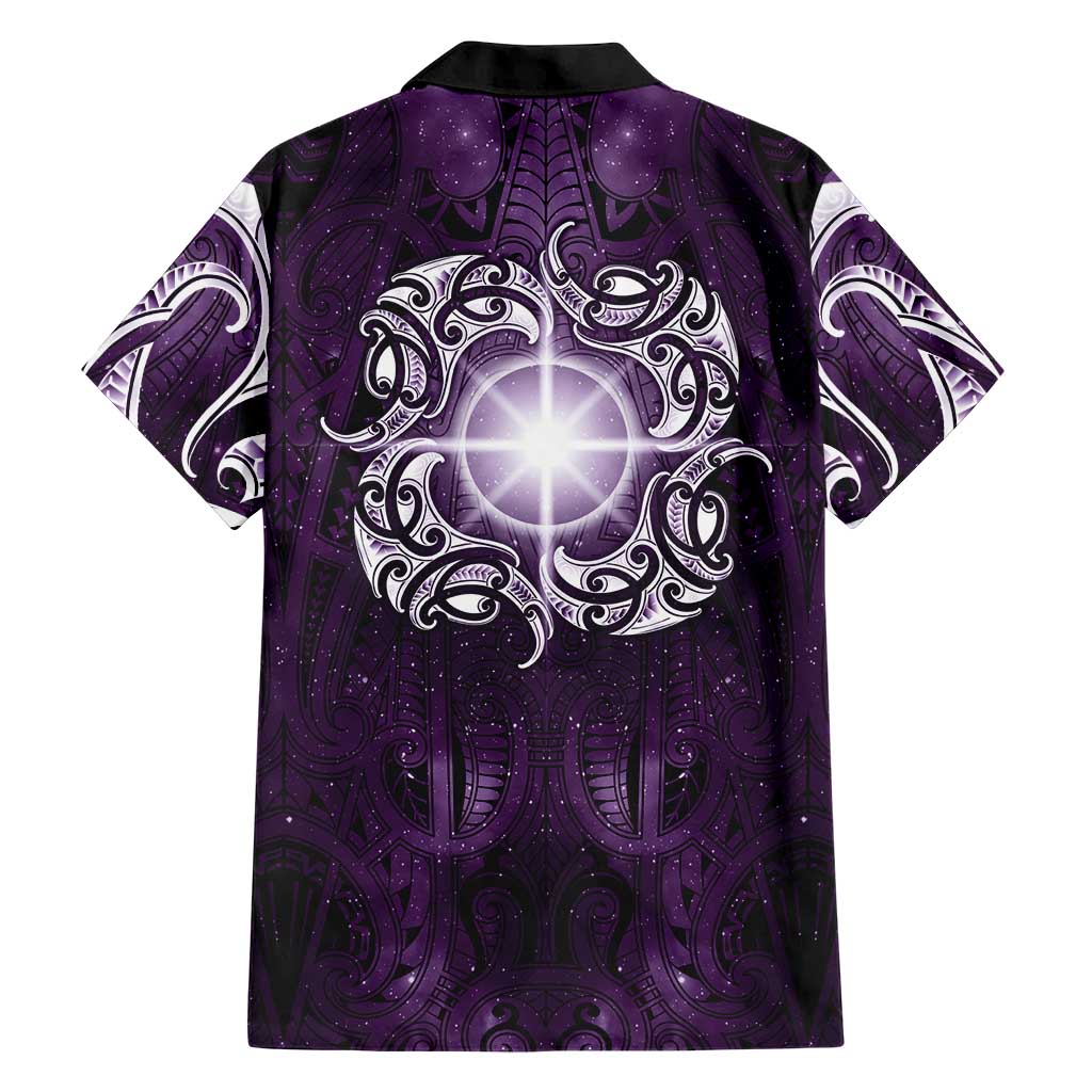 New Zealand Matariki Waipunarangi Family Matching Summer Maxi Dress and Hawaiian Shirt Maori Moko Purple Galaxy