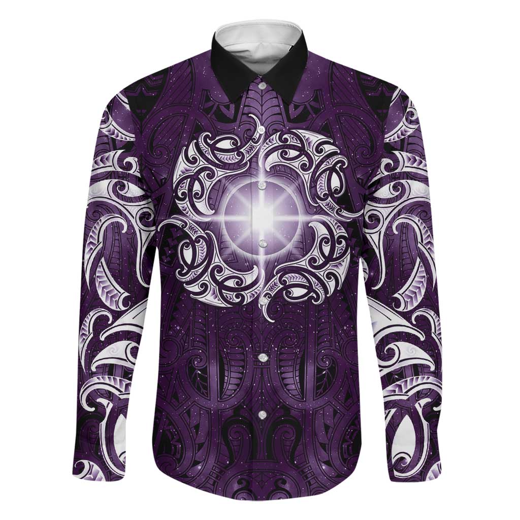 New Zealand Matariki Waipunarangi Family Matching Summer Maxi Dress and Hawaiian Shirt Maori Moko Purple Galaxy