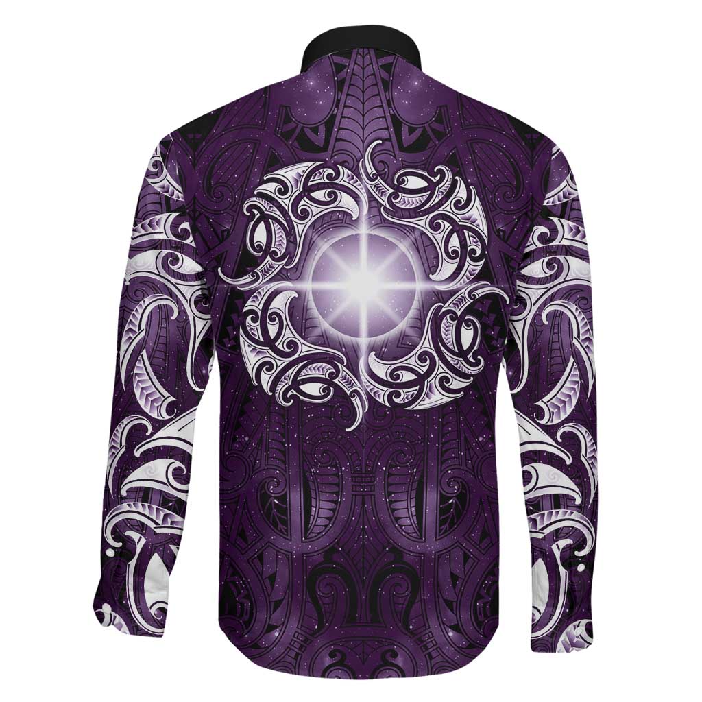 New Zealand Matariki Waipunarangi Family Matching Summer Maxi Dress and Hawaiian Shirt Maori Moko Purple Galaxy