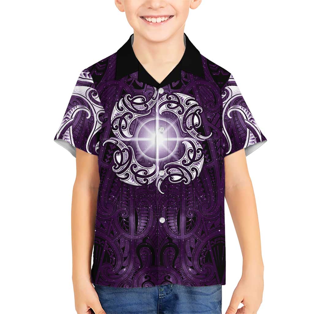 New Zealand Matariki Waipunarangi Family Matching Summer Maxi Dress and Hawaiian Shirt Maori Moko Purple Galaxy