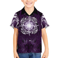 New Zealand Matariki Waipunarangi Family Matching Summer Maxi Dress and Hawaiian Shirt Maori Moko Purple Galaxy