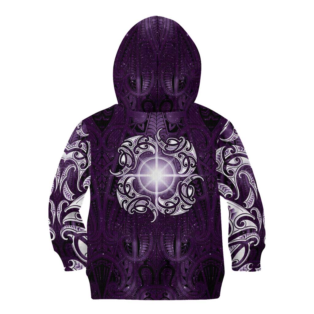 New Zealand Matariki Waipunarangi Kid Hoodie Maori Moko Purple Galaxy