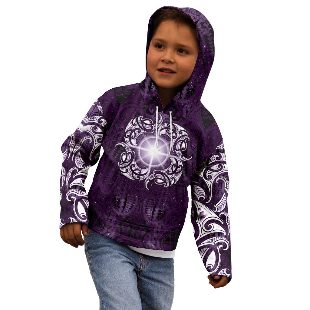 New Zealand Matariki Waipunarangi Kid Hoodie Maori Moko Purple Galaxy