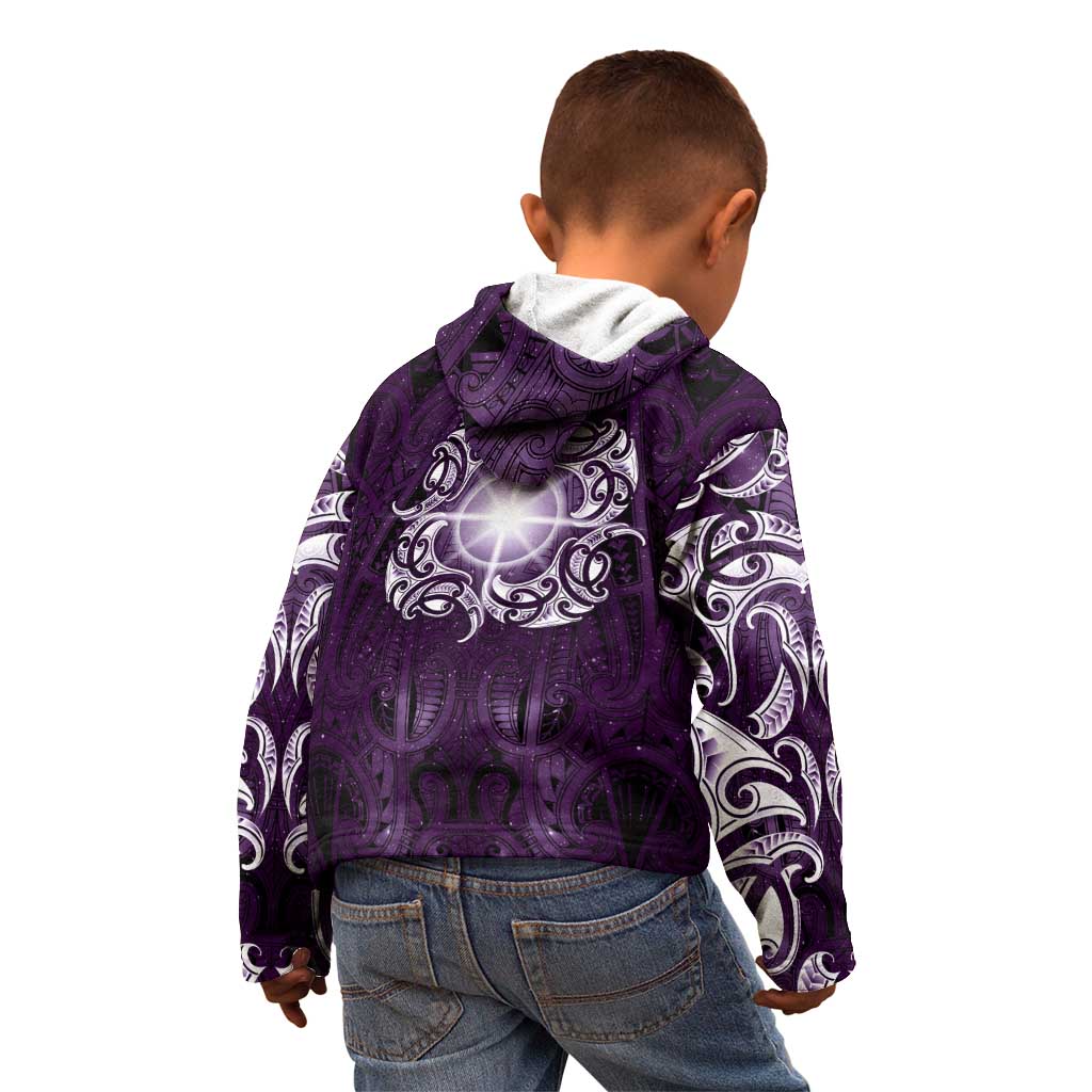 New Zealand Matariki Waipunarangi Kid Hoodie Maori Moko Purple Galaxy