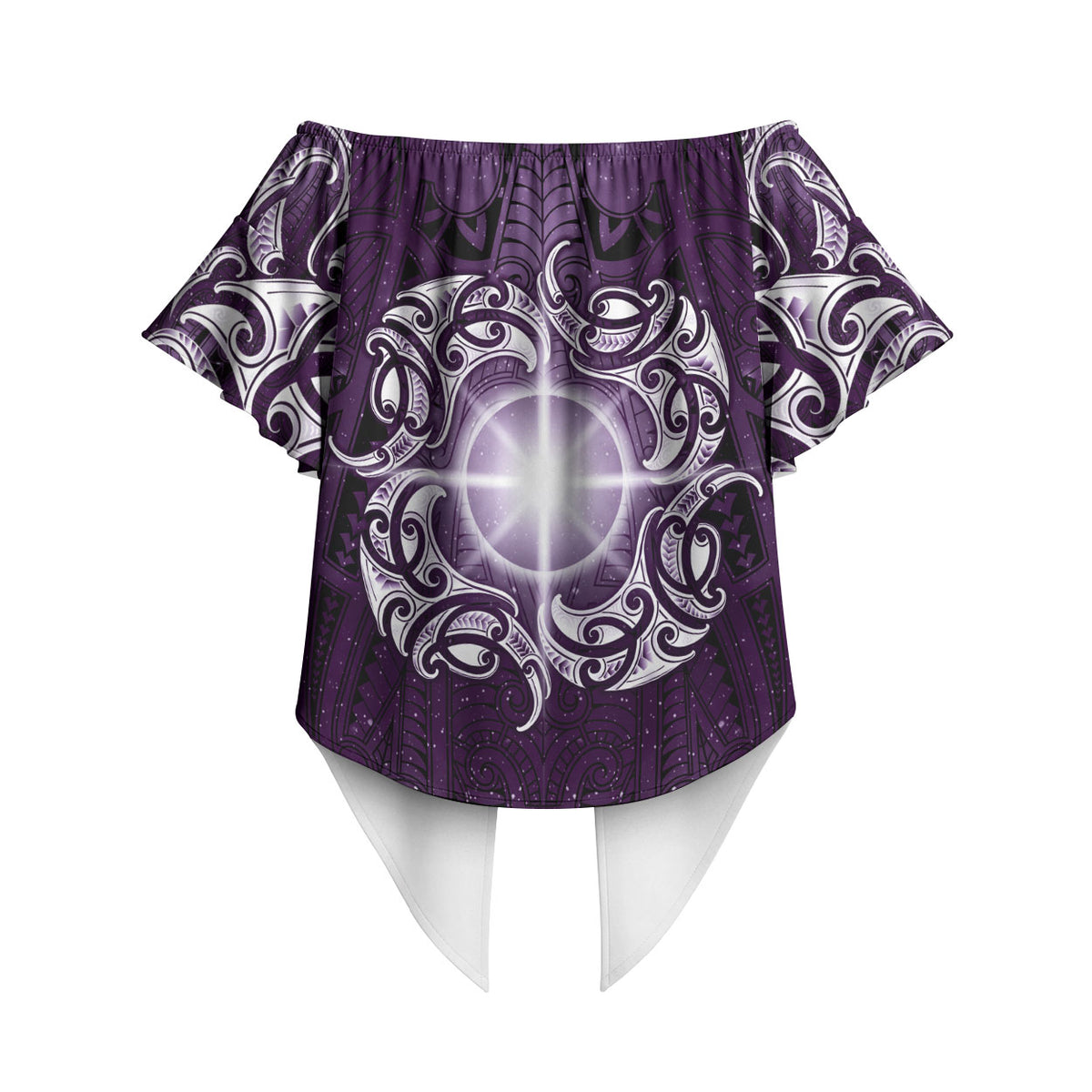 New Zealand Matariki Waipunarangi Off Shoulder Wrap Waist Top Maori Moko Purple Galaxy LT05 - Polynesian Pride
