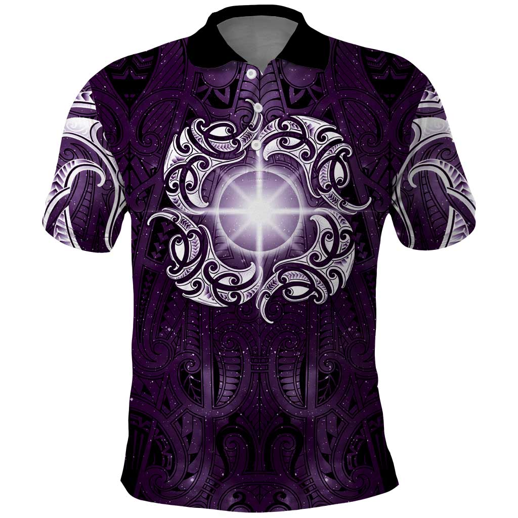 New Zealand Matariki Waipunarangi Polo Shirt Maori Moko Purple Galaxy