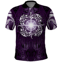 New Zealand Matariki Waipunarangi Polo Shirt Maori Moko Purple Galaxy