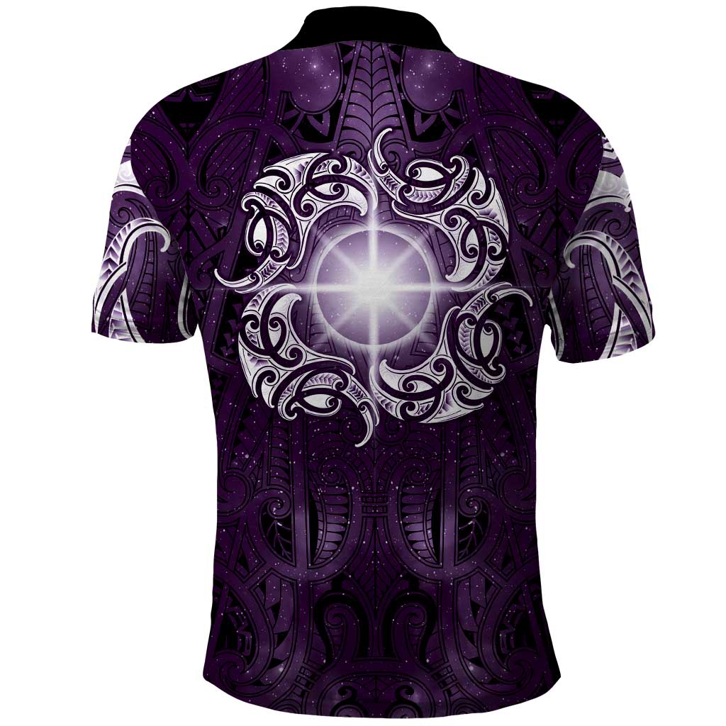 New Zealand Matariki Waipunarangi Polo Shirt Maori Moko Purple Galaxy