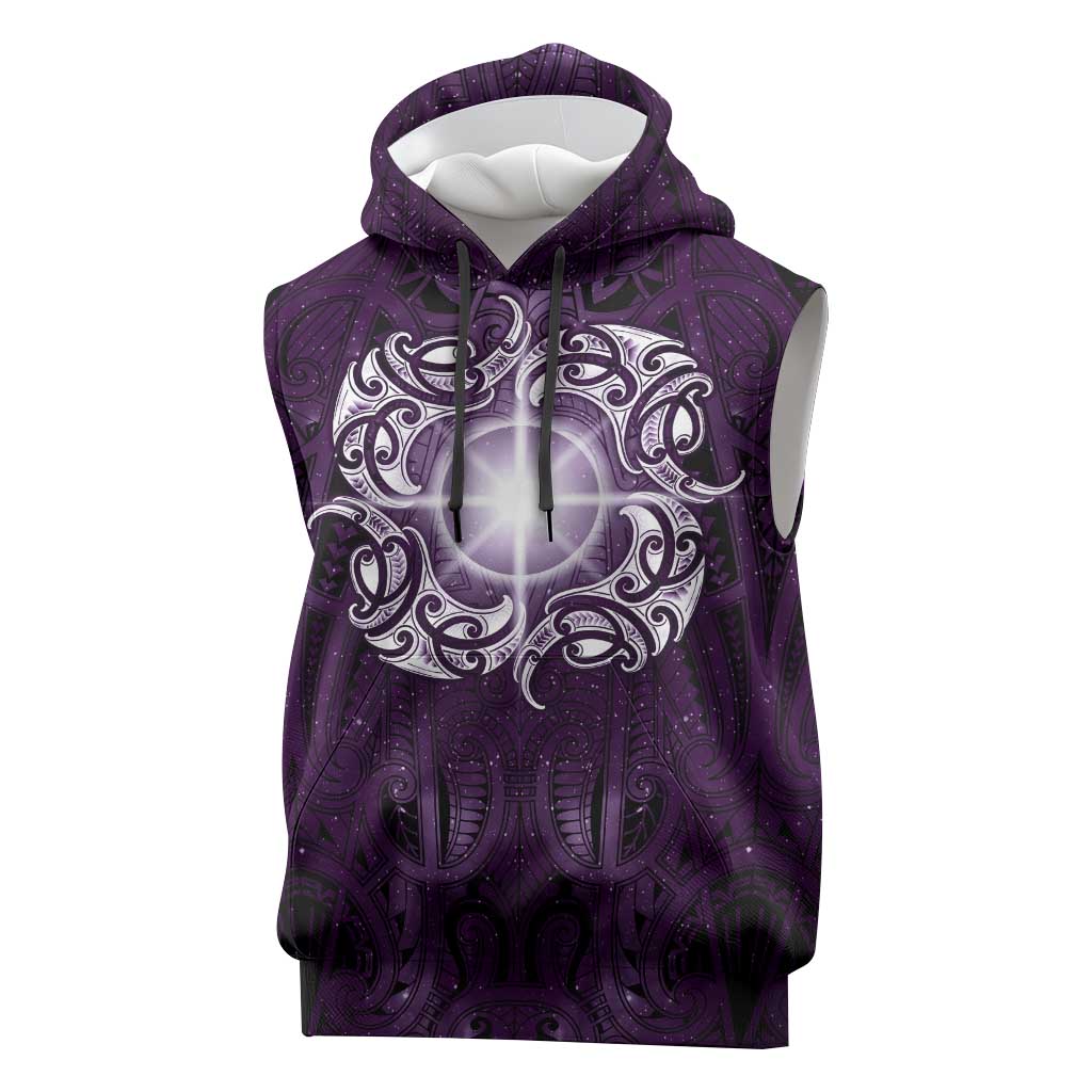New Zealand Matariki Waipunarangi Sleeveless Hoodie Maori Moko Purple Galaxy