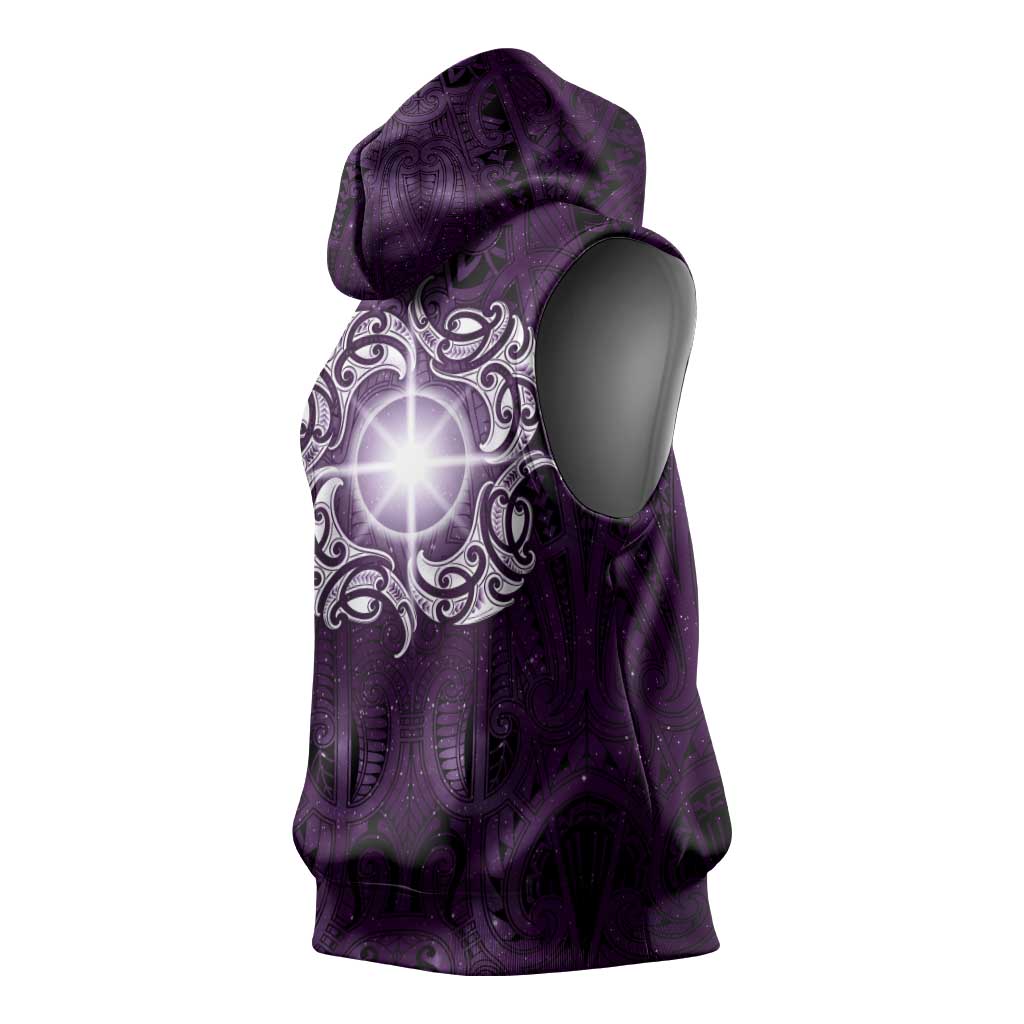 New Zealand Matariki Waipunarangi Sleeveless Hoodie Maori Moko Purple Galaxy