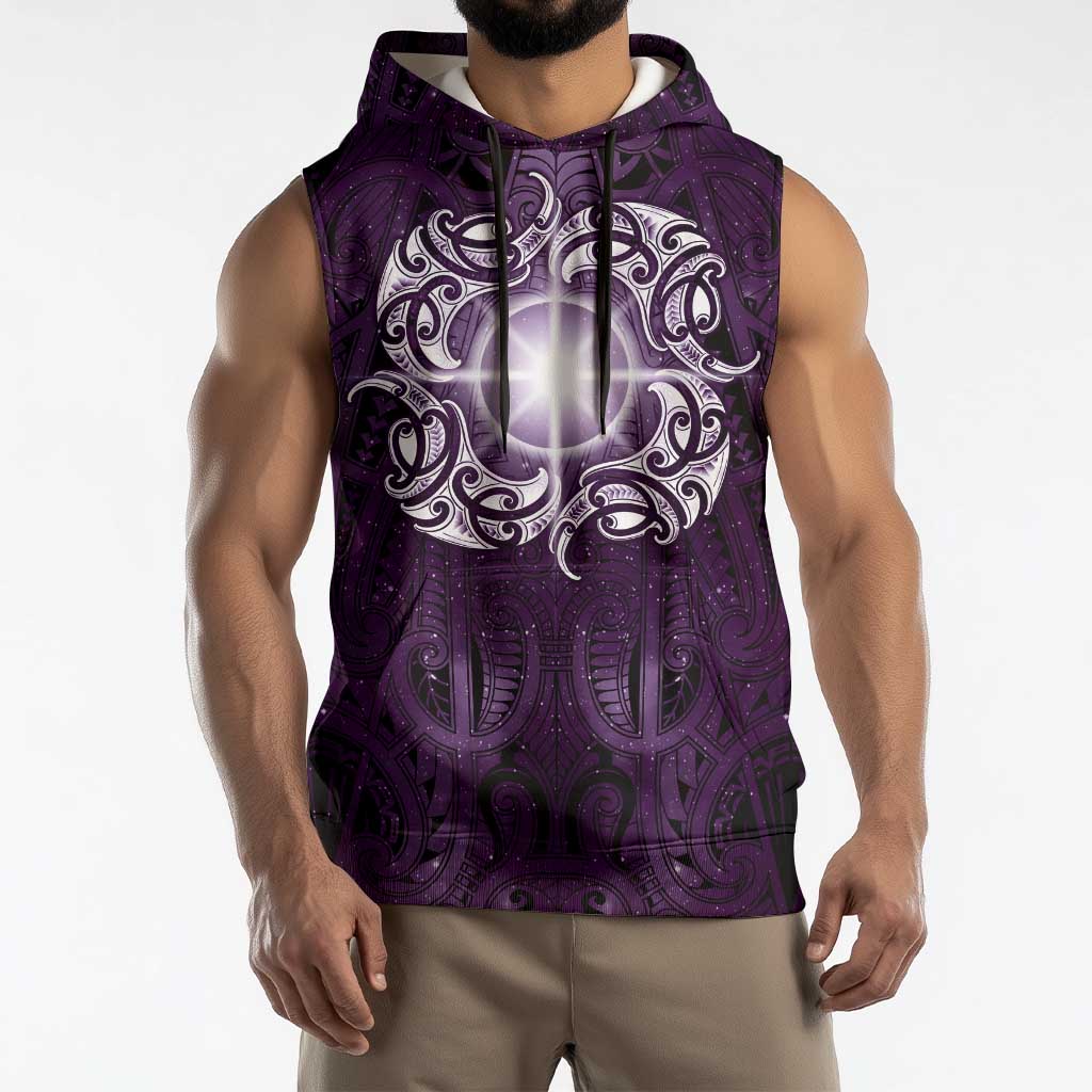 New Zealand Matariki Waipunarangi Sleeveless Hoodie Maori Moko Purple Galaxy
