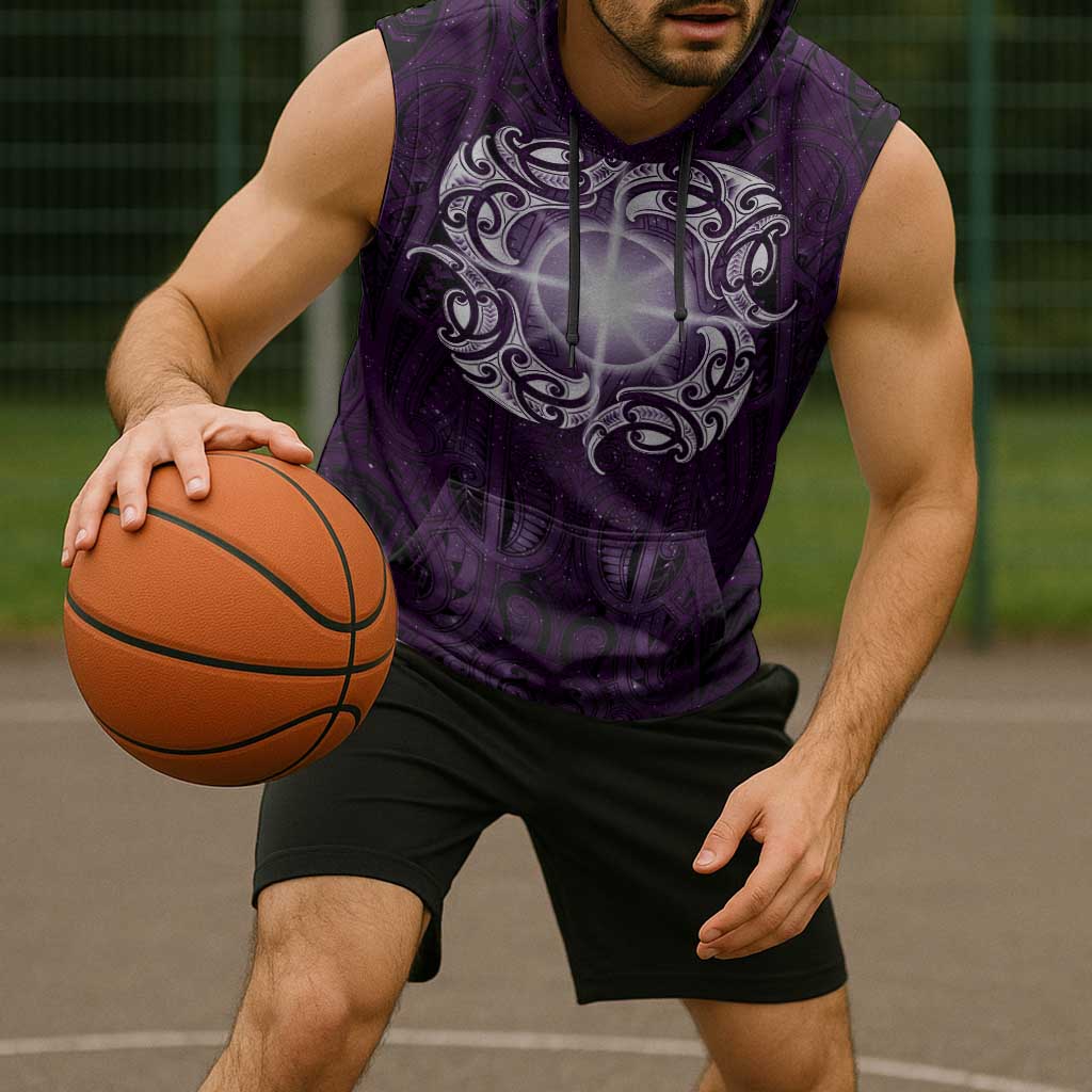 New Zealand Matariki Waipunarangi Sleeveless Hoodie Maori Moko Purple Galaxy