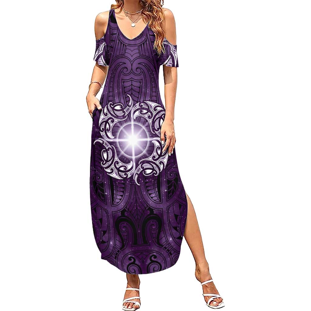New Zealand Matariki Waipunarangi Summer Maxi Dress Maori Moko Purple Galaxy