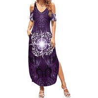 New Zealand Matariki Waipunarangi Summer Maxi Dress Maori Moko Purple Galaxy