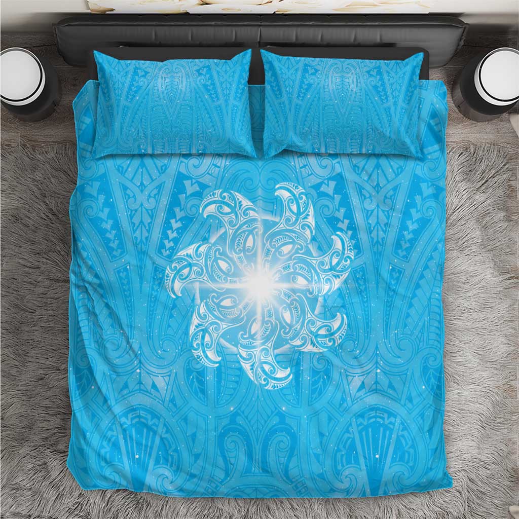 New Zealand Matariki Waiti Bedding Set Maori Moko Cyan Galaxy LT05 Cyan - Polynesian Pride