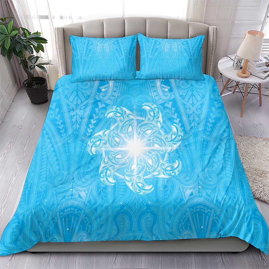 New Zealand Matariki Waiti Bedding Set Maori Moko Cyan Galaxy LT05 - Polynesian Pride
