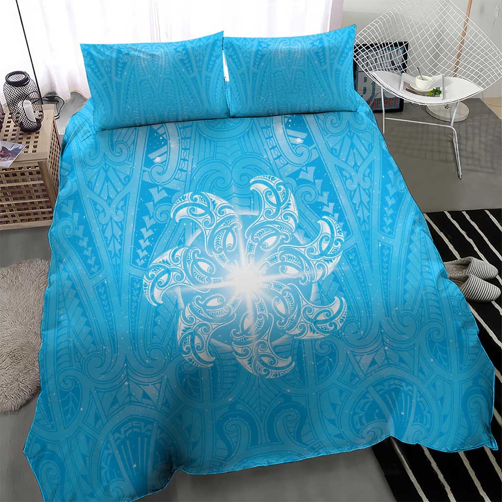 New Zealand Matariki Waiti Bedding Set Maori Moko Cyan Galaxy LT05 - Polynesian Pride
