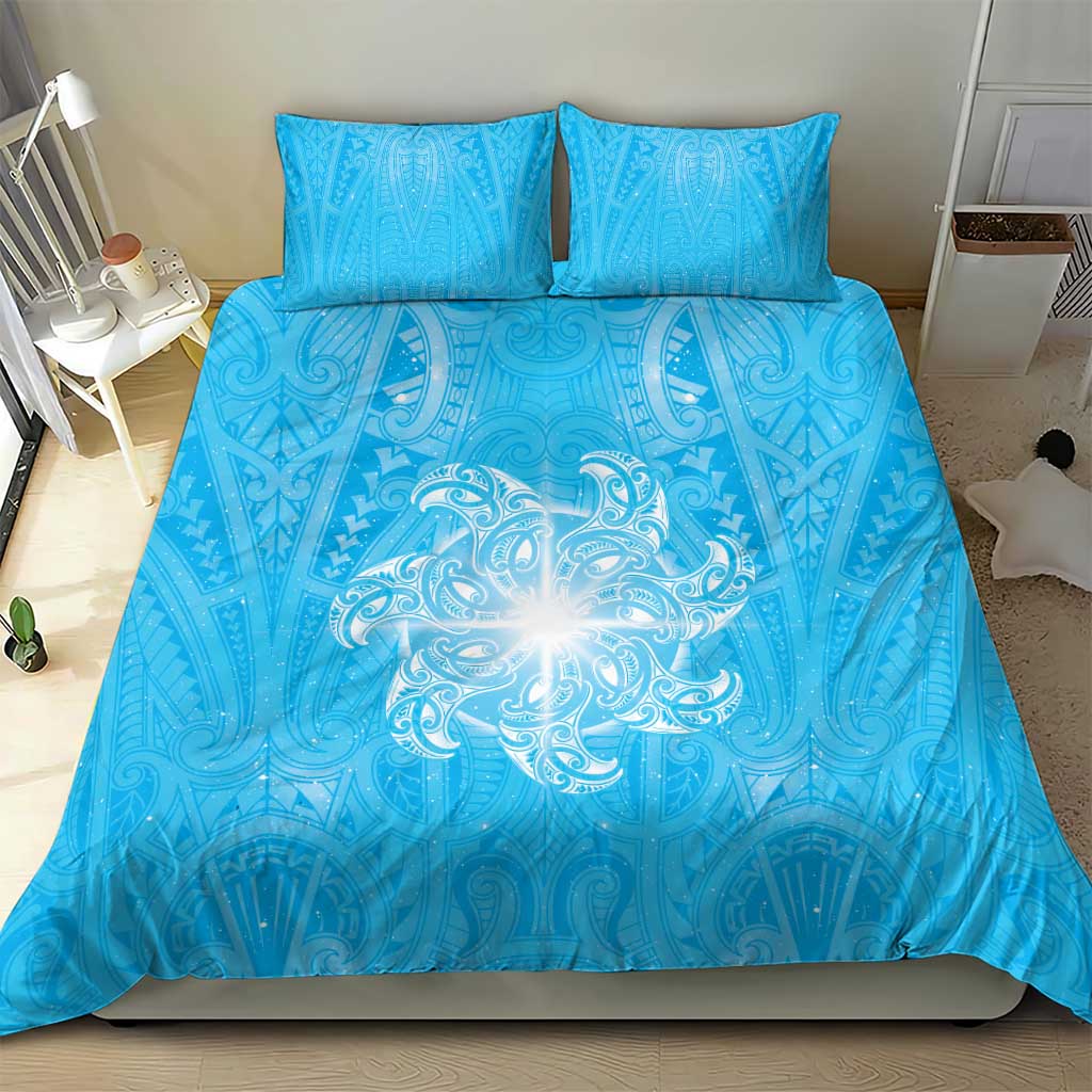 New Zealand Matariki Waiti Bedding Set Maori Moko Cyan Galaxy LT05 - Polynesian Pride
