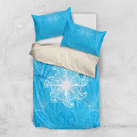 New Zealand Matariki Waiti Bedding Set Maori Moko Cyan Galaxy LT05 US Twin 172cm x 218cm Cyan - Polynesian Pride