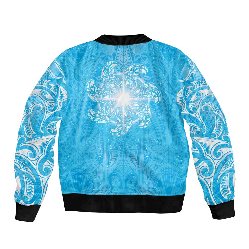 New Zealand Matariki Waiti Bomber Jacket Maori Moko Cyan Galaxy LT05 - Polynesian Pride