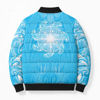 New Zealand Matariki Waiti Bomber Puffer Jacket Maori Moko Cyan Galaxy LT05 - Polynesian Pride