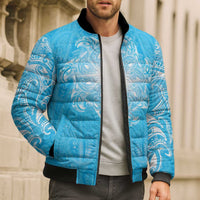 New Zealand Matariki Waiti Bomber Puffer Jacket Maori Moko Cyan Galaxy LT05 - Polynesian Pride