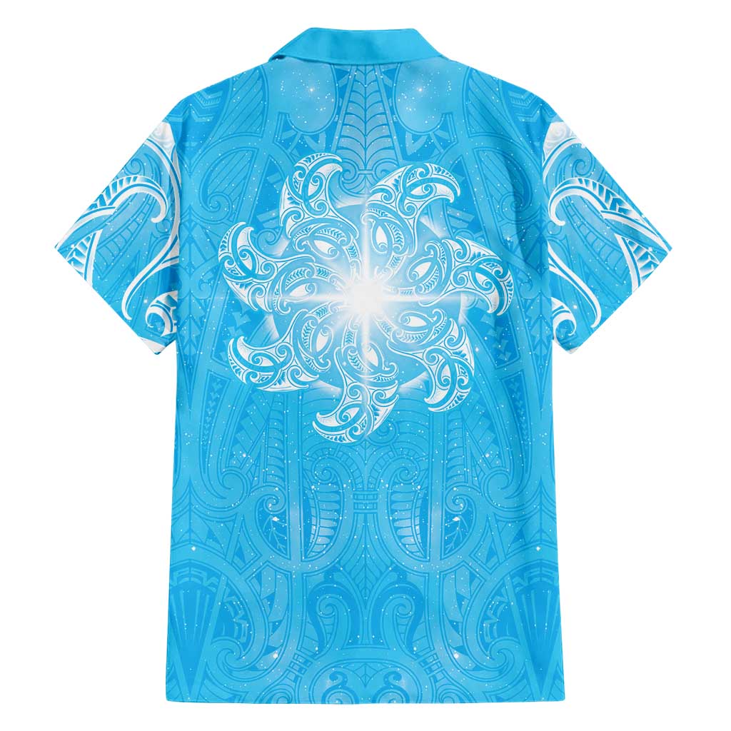 New Zealand Matariki Waiti Family Matching Off Shoulder Maxi Dress and Hawaiian Shirt Maori Moko Cyan Galaxy