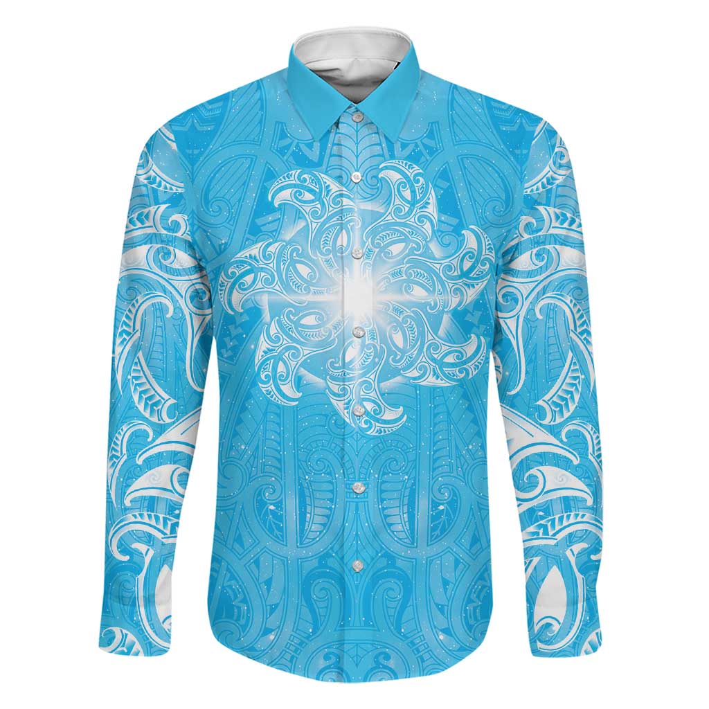 New Zealand Matariki Waiti Family Matching Off Shoulder Maxi Dress and Hawaiian Shirt Maori Moko Cyan Galaxy