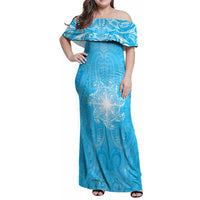 New Zealand Matariki Waiti Family Matching Off Shoulder Maxi Dress and Hawaiian Shirt Maori Moko Cyan Galaxy