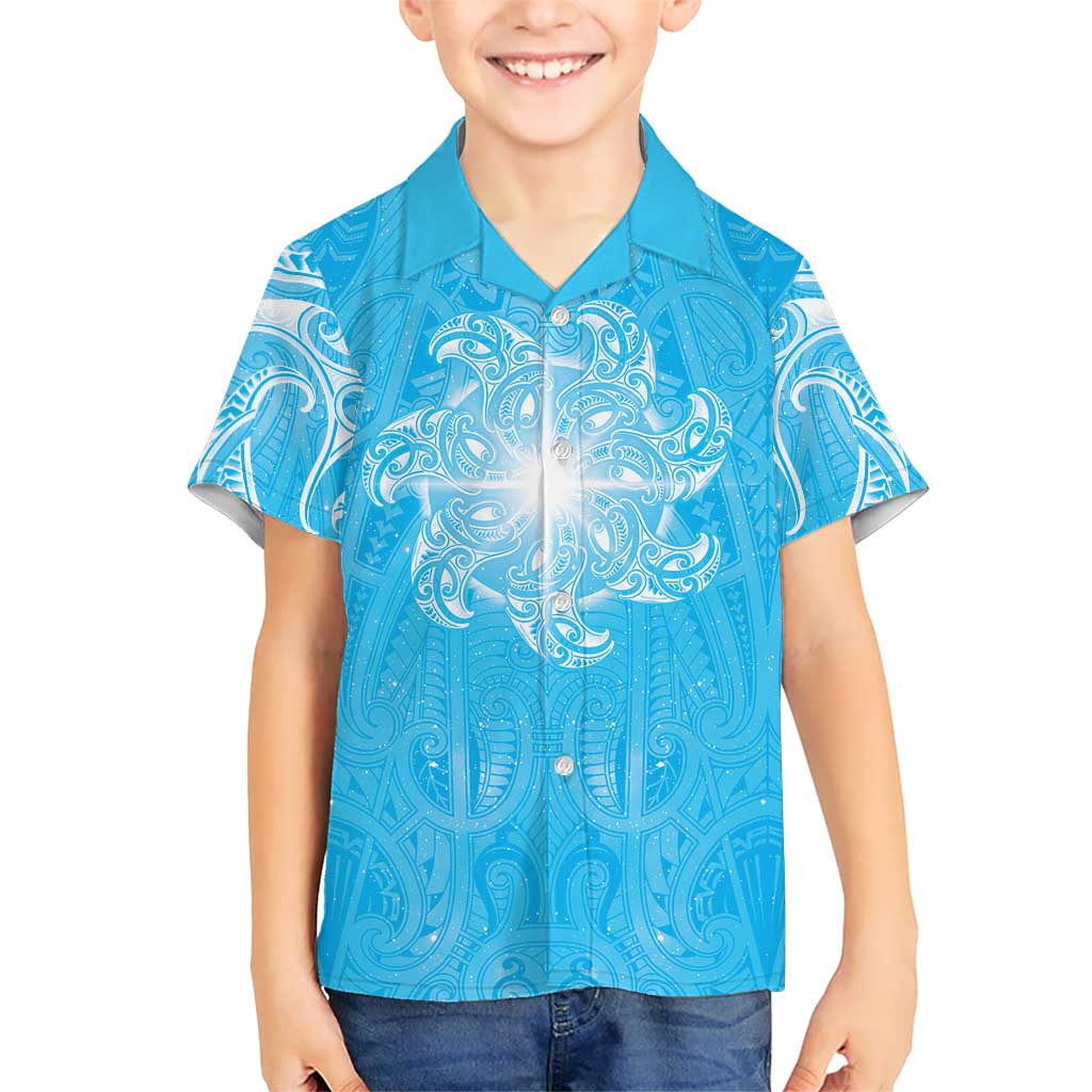 New Zealand Matariki Waiti Family Matching Off Shoulder Maxi Dress and Hawaiian Shirt Maori Moko Cyan Galaxy