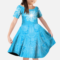 New Zealand Matariki Waiti Family Matching Off Shoulder Short Dress and Hawaiian Shirt Maori Moko Cyan Galaxy